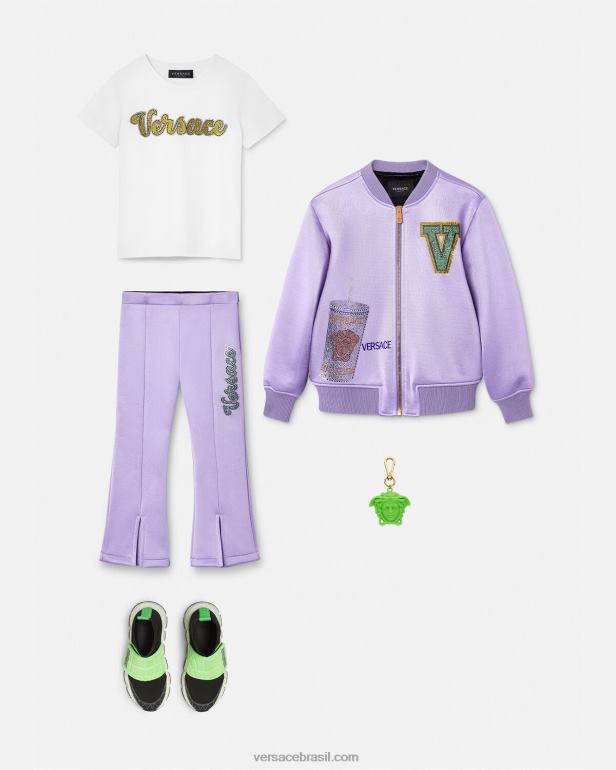 roupas P2TX2022 Versace calça com logo de cristal lilás crianças