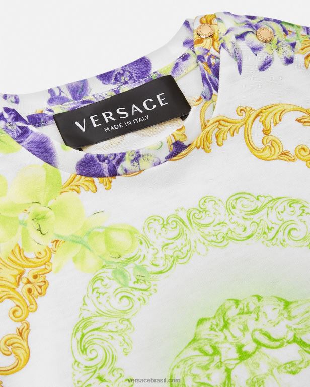 roupas P2TX1866 Versace camiseta bebê orquídea medusa branco e estampado crianças