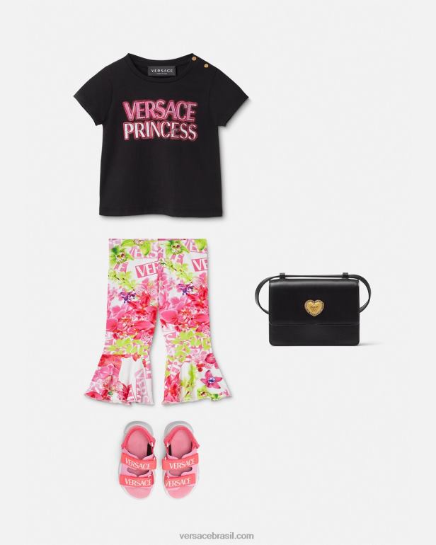 roupas P2TX1867 Versace camiseta infantil com logo \"princesa\" preto crianças