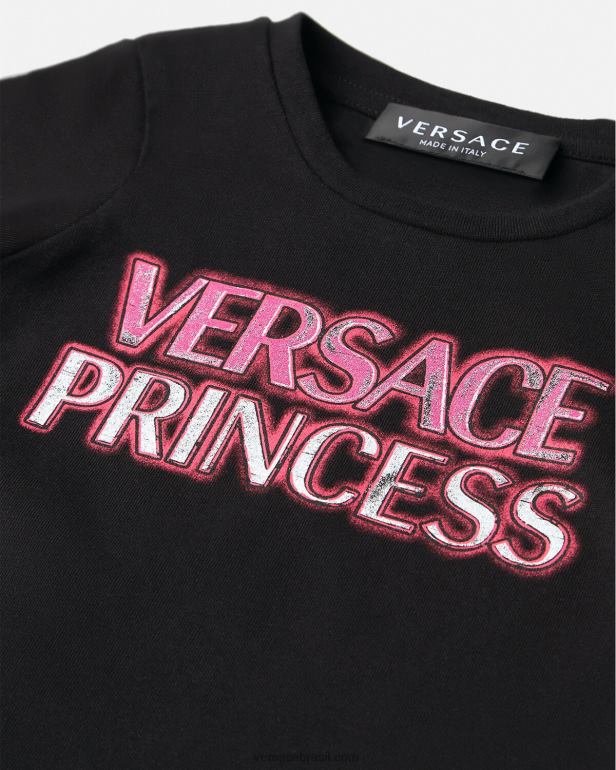 roupas P2TX1867 Versace camiseta infantil com logo \"princesa\" preto crianças