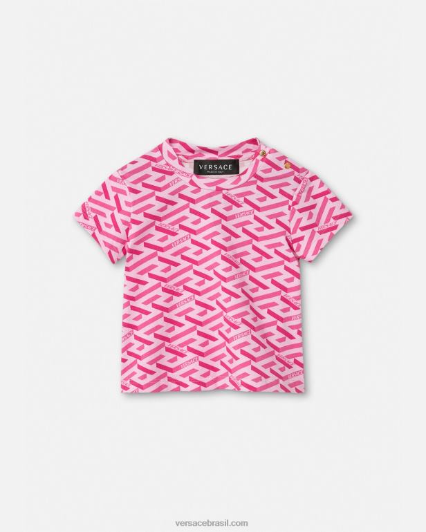 roupas P2TX1874 Versace camiseta infantil la greca rosa crianças