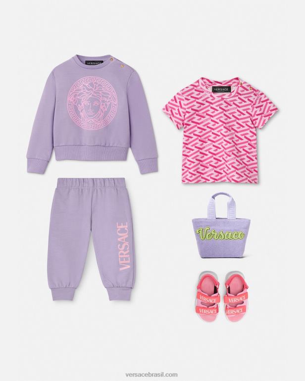 roupas P2TX1874 Versace camiseta infantil la greca rosa crianças