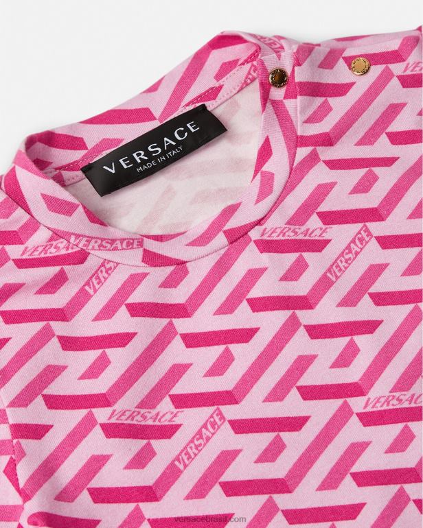 roupas P2TX1874 Versace camiseta infantil la greca rosa crianças