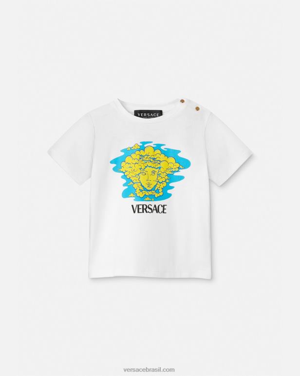 roupas P2TX1914 Versace camiseta infantil com logo medusa branco e estampado crianças