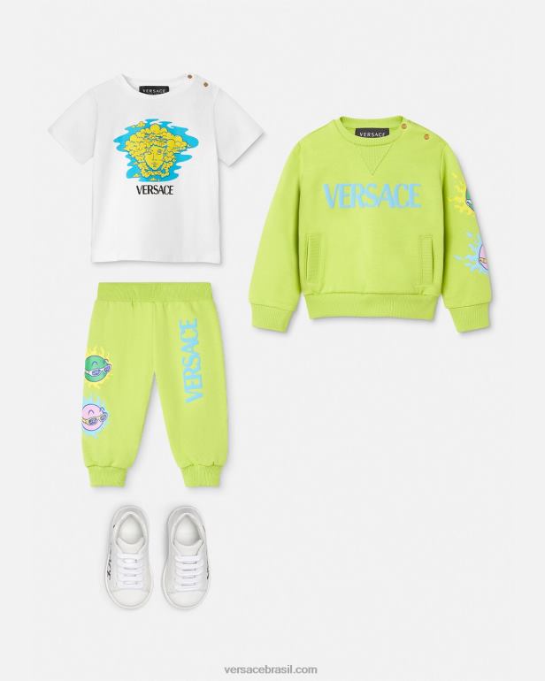 roupas P2TX1914 Versace camiseta infantil com logo medusa branco e estampado crianças