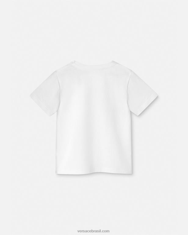 roupas P2TX1914 Versace camiseta infantil com logo medusa branco e estampado crianças