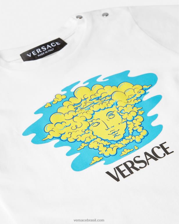 roupas P2TX1914 Versace camiseta infantil com logo medusa branco e estampado crianças