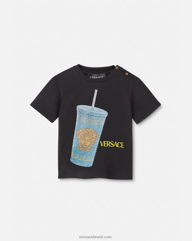 roupas P2TX1925 Versace caneca de viagem camiseta para bebê preto e estampado crianças