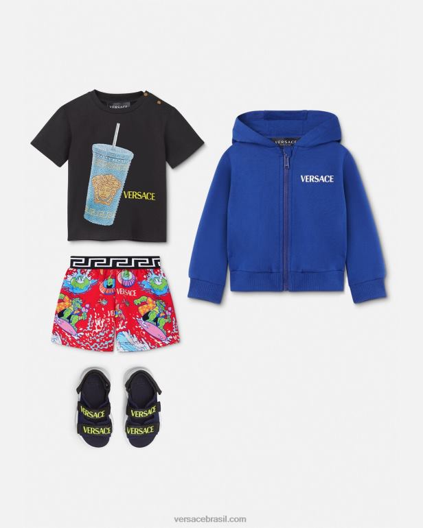 roupas P2TX1925 Versace caneca de viagem camiseta para bebê preto e estampado crianças