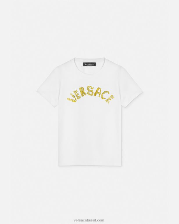 roupas P2TX1933 Versace camiseta com logotipo ouro Branco crianças