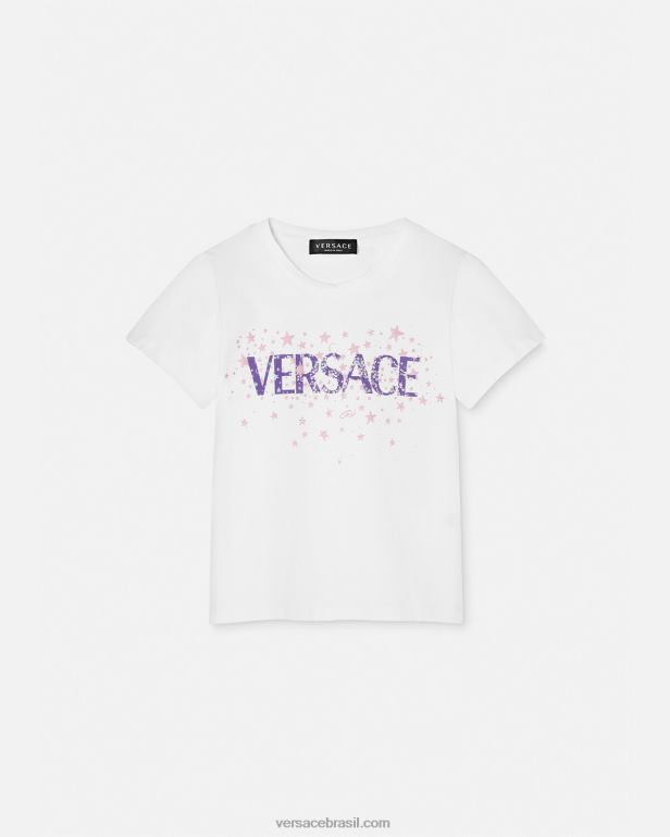 roupas P2TX1951 Versace camiseta com logo estrelas branco e estampado crianças