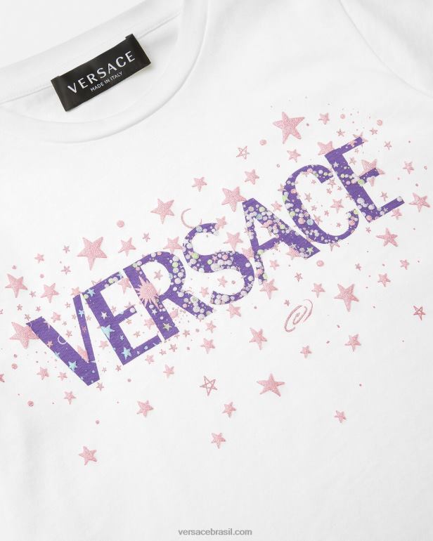 roupas P2TX1951 Versace camiseta com logo estrelas branco e estampado crianças