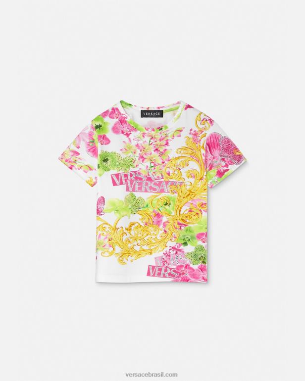 roupas P2TX1970 Versace camiseta com logo orquídea branco e estampado crianças