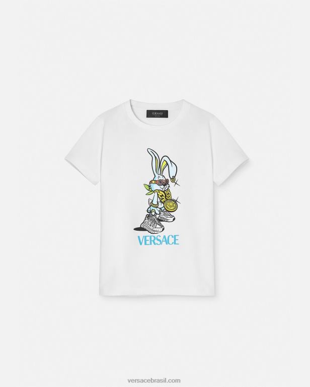 roupas P2TX1991 Versace camiseta coelho do ano novo lunar azul crianças
