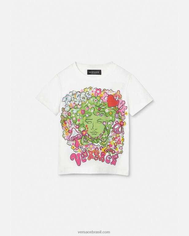 roupas P2TX2002 Versace camiseta medusa "paz e amor" branco e estampado crianças