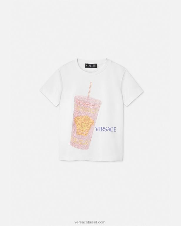 roupas P2TX2018 Versace camiseta com logotipo de caneca de viagem branco e estampado crianças