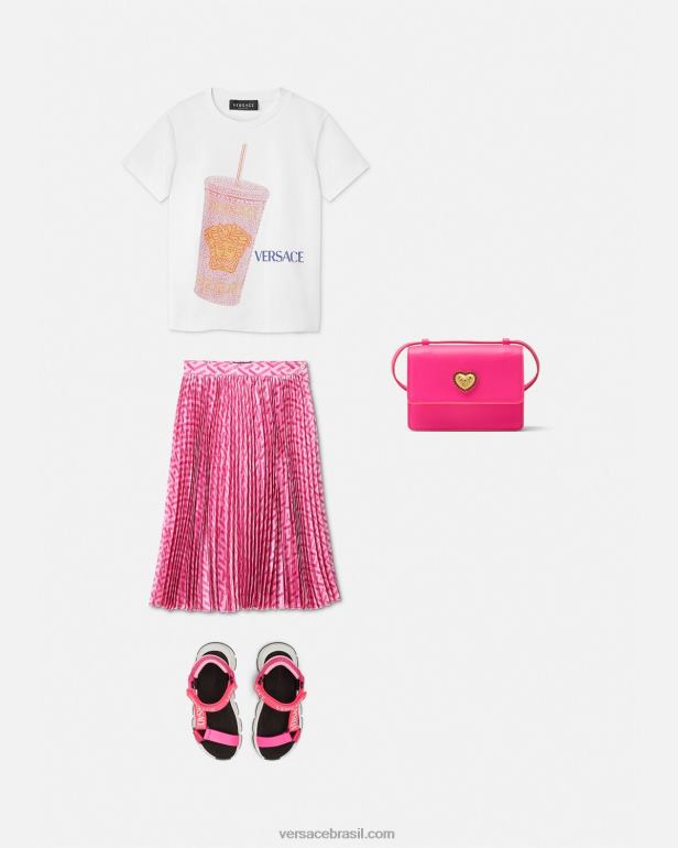 roupas P2TX2018 Versace camiseta com logotipo de caneca de viagem branco e estampado crianças