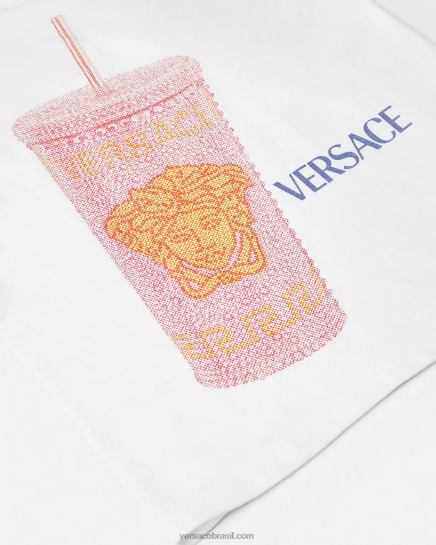 roupas P2TX2018 Versace camiseta com logotipo de caneca de viagem branco e estampado crianças