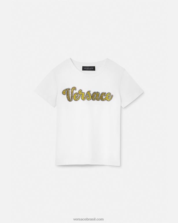roupas P2TX2020 Versace camiseta com logo de cristal branco crianças