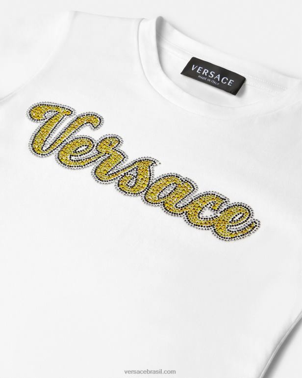 roupas P2TX2020 Versace camiseta com logo de cristal branco crianças