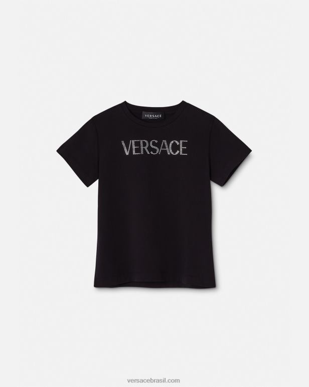 roupas P2TX2021 Versace camiseta com logo de cristal preto crianças