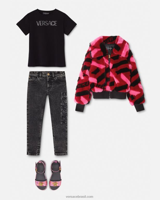 roupas P2TX2021 Versace camiseta com logo de cristal preto crianças