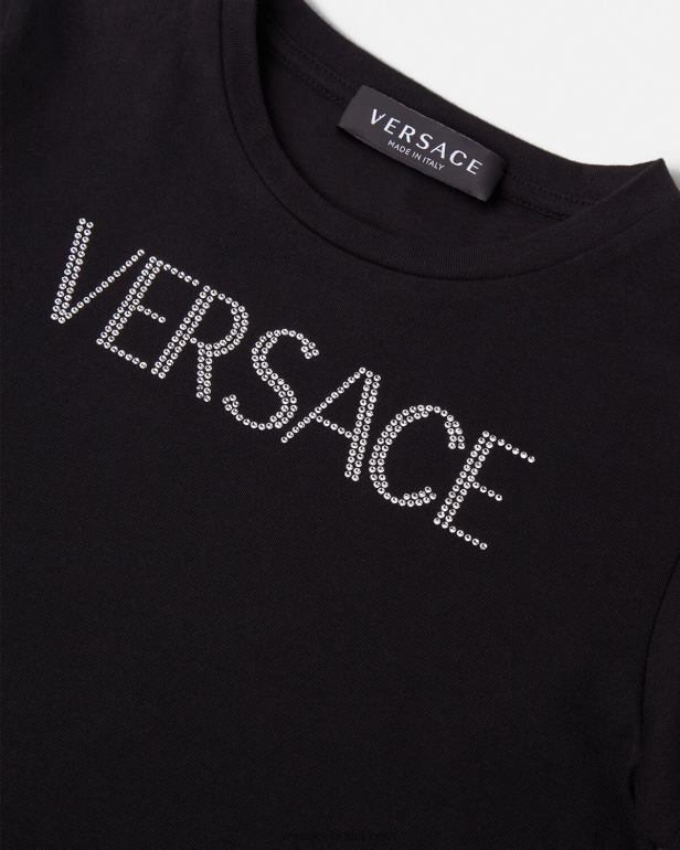 roupas P2TX2021 Versace camiseta com logo de cristal preto crianças