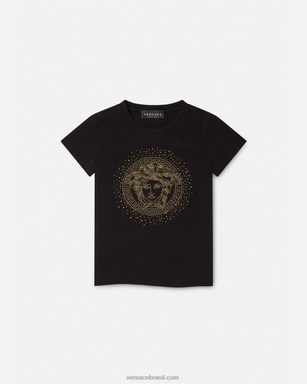roupas P2TX2025 Versace camiseta medusa com tachas preto crianças