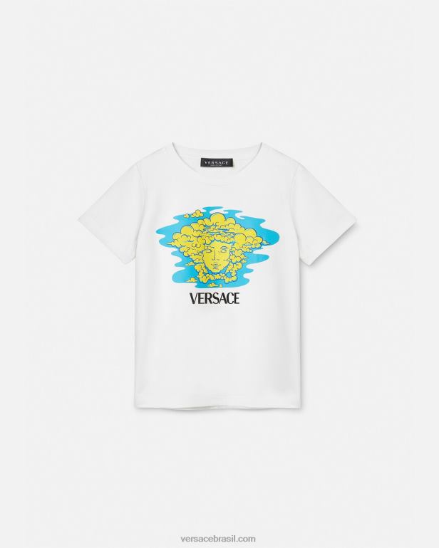 roupas P2TX2127 Versace camiseta com logo medusa branco e estampado crianças