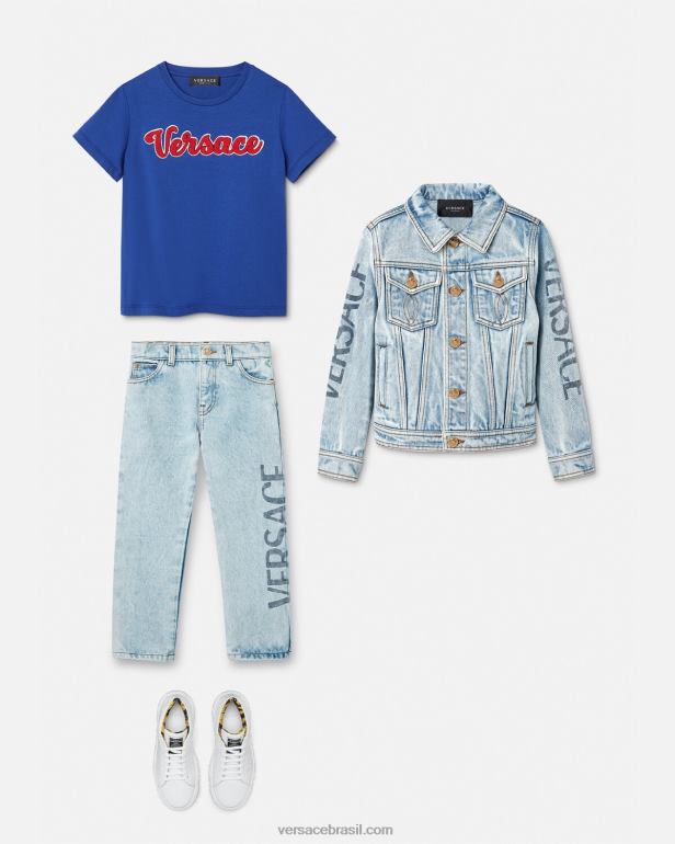 roupas P2TX2132 Versace camiseta com logo do time do colégio azul crianças