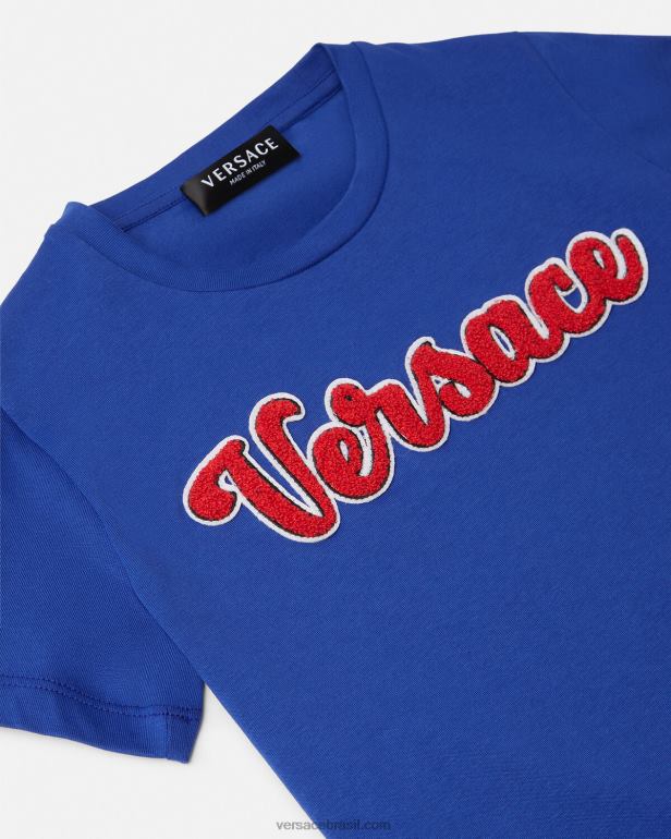 roupas P2TX2132 Versace camiseta com logo do time do colégio azul crianças