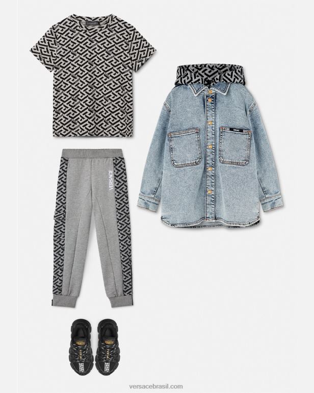 roupas P2TX2119 Versace jaqueta jeans la greca com capuz azul claro crianças
