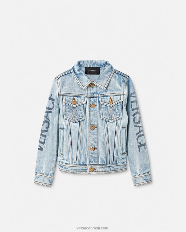 roupas P2TX2131 Versace jaqueta jeans com logo azul crianças