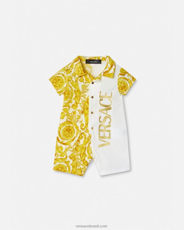 roupas P2TX1819 Versace macaquinho barroco para bebe ouro Branco crianças