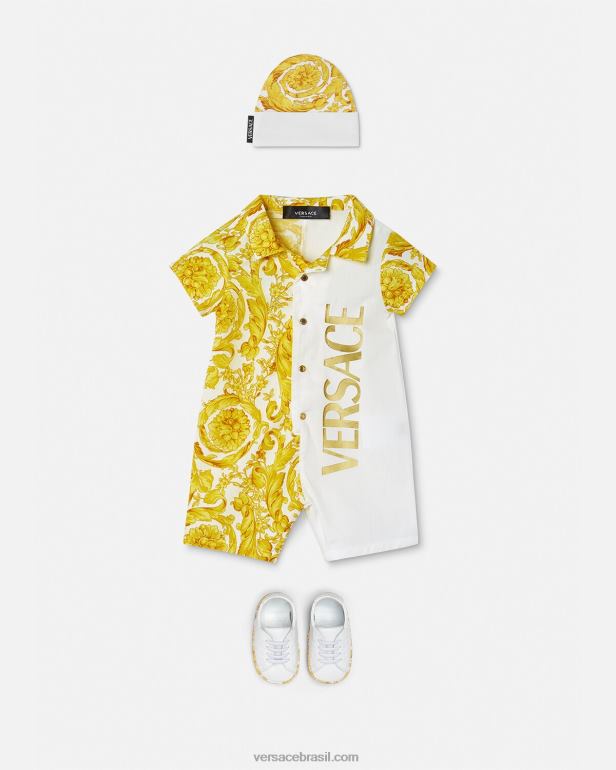 roupas P2TX1819 Versace macaquinho barroco para bebe ouro Branco crianças