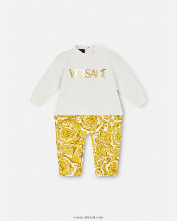 roupas P2TX1821 Versace macaquinho barroco para bebe ouro Branco crianças