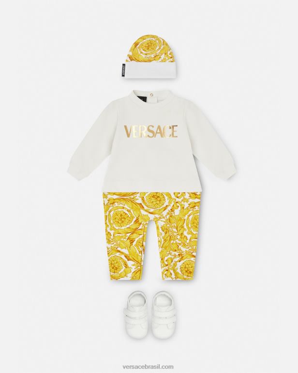 roupas P2TX1821 Versace macaquinho barroco para bebe ouro Branco crianças