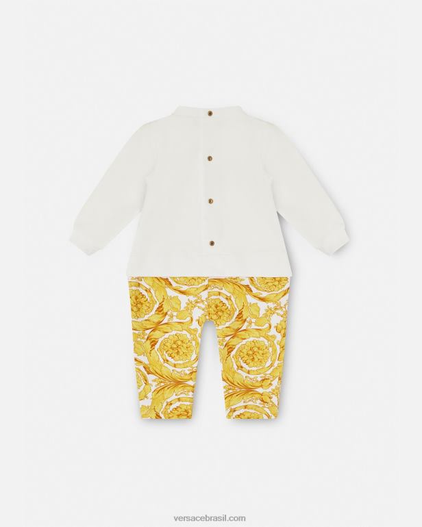 roupas P2TX1821 Versace macaquinho barroco para bebe ouro Branco crianças