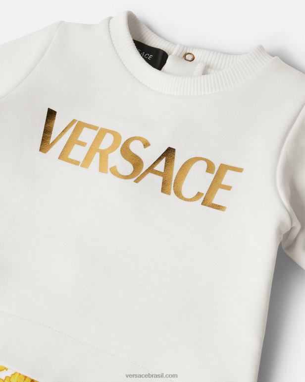 roupas P2TX1821 Versace macaquinho barroco para bebe ouro Branco crianças