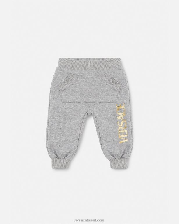 roupas P2TX1862 Versace calça de moletom com logo para bebê cinza crianças