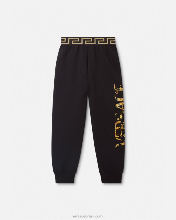 roupas P2TX1993 Versace calça moletom com logo barocco preto crianças