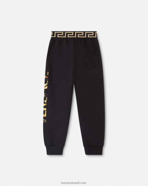 roupas P2TX1993 Versace calça moletom com logo barocco preto crianças
