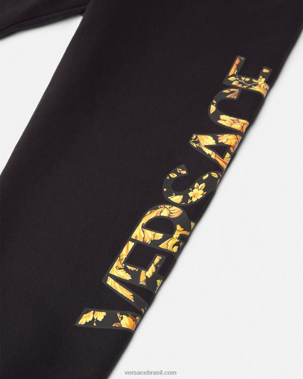roupas P2TX1993 Versace calça moletom com logo barocco preto crianças