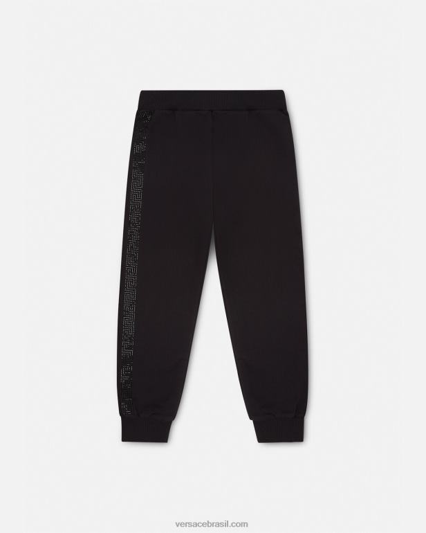 roupas P2TX1999 Versace calça de cristal greca preto crianças