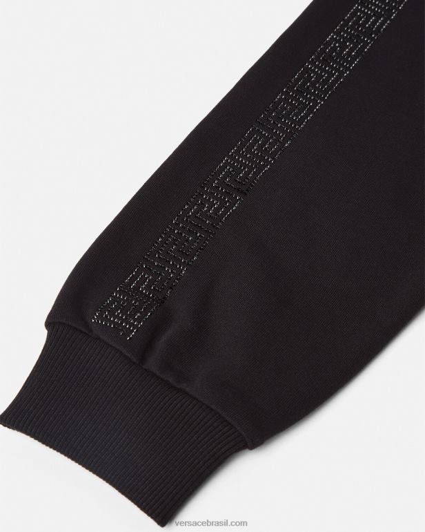 roupas P2TX1999 Versace calça de cristal greca preto crianças