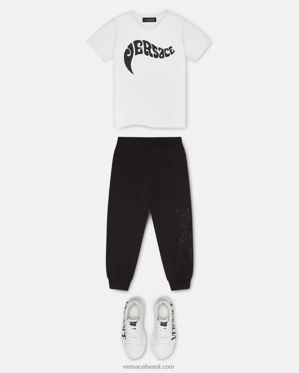 roupas P2TX2010 Versace calça de moletom com logo de cristal preto crianças