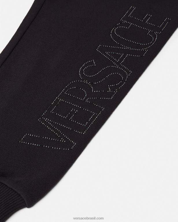 roupas P2TX2010 Versace calça de moletom com logo de cristal preto crianças