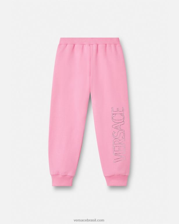 roupas P2TX2023 Versace calça de moletom com logo de cristal rosa crianças