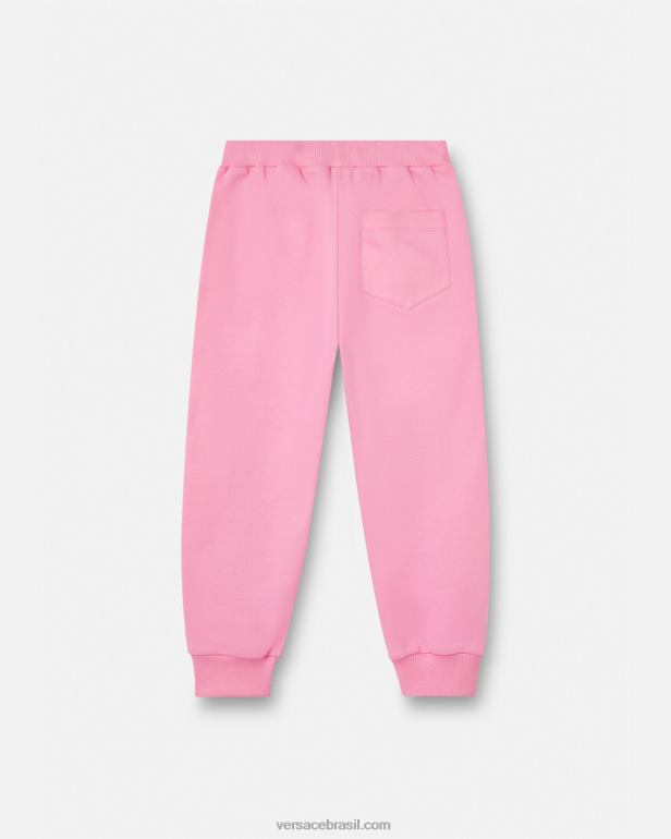 roupas P2TX2023 Versace calça de moletom com logo de cristal rosa crianças