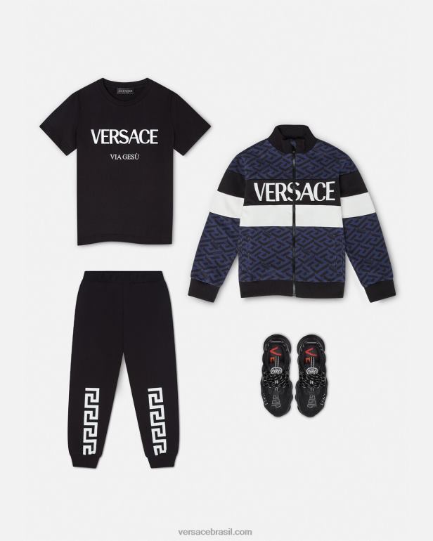 roupas P2TX2099 Versace calça de moletom grega preto crianças
